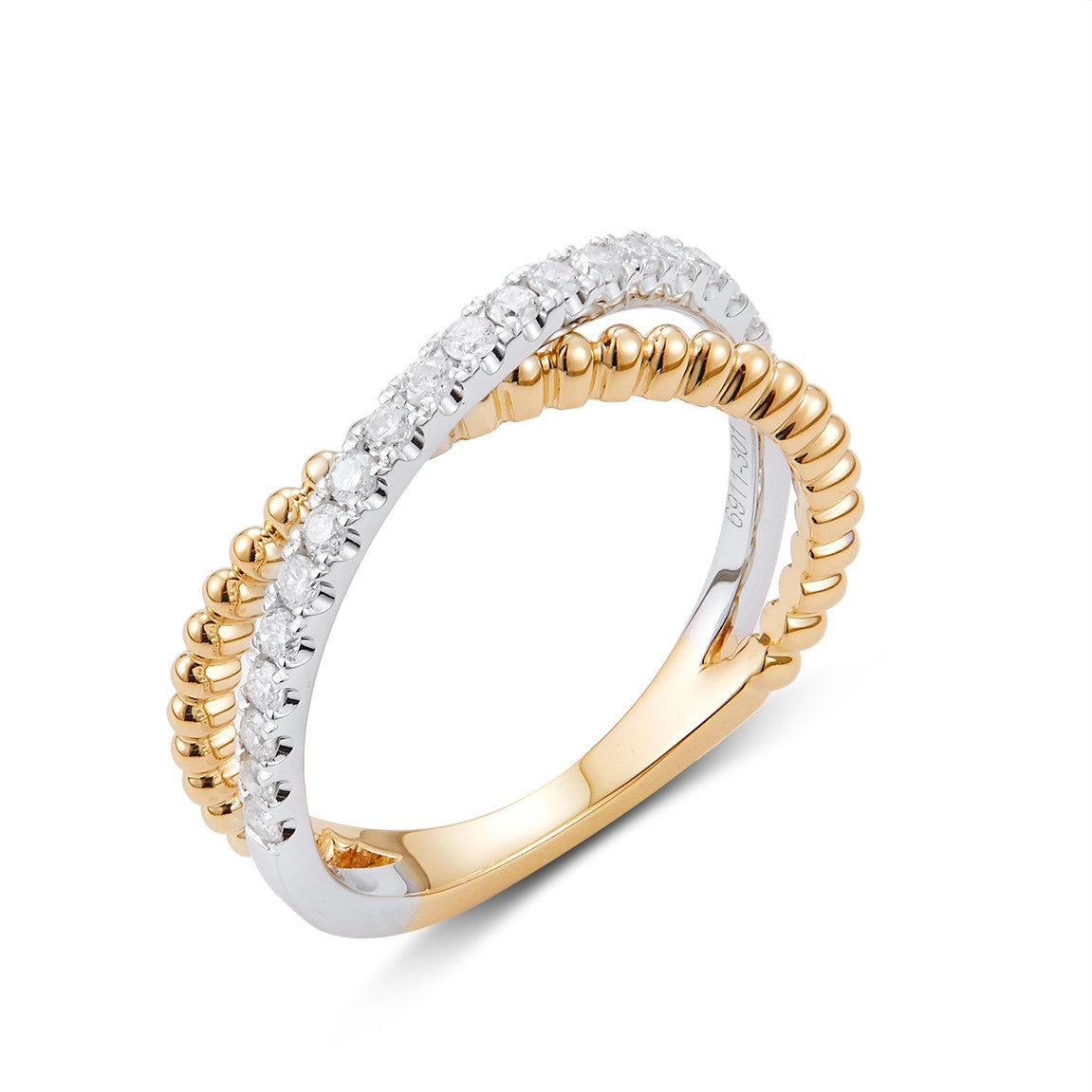 14ct Yellow Gold Crossover Diamond Beaded Ring TDW 21=0.31 G-I S12