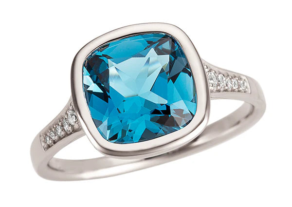 9ct White Gold London Blue 9x9mm Diamond Ring