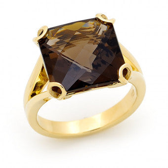 9ct Yellow Gold Smokey Quartz 13mm Octagonal Ring