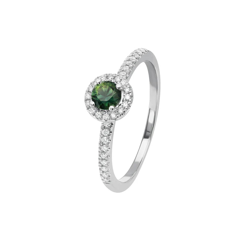 18ct White Gold Clarissa Teal Sapphire & Round Diamond Ring