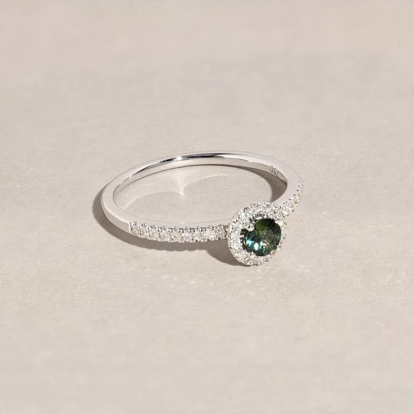 18ct White Gold Clarissa Teal Sapphire & Round Diamond Ring