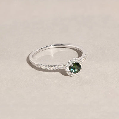18ct White Gold Clarissa Teal Sapphire & Round Diamond Ring