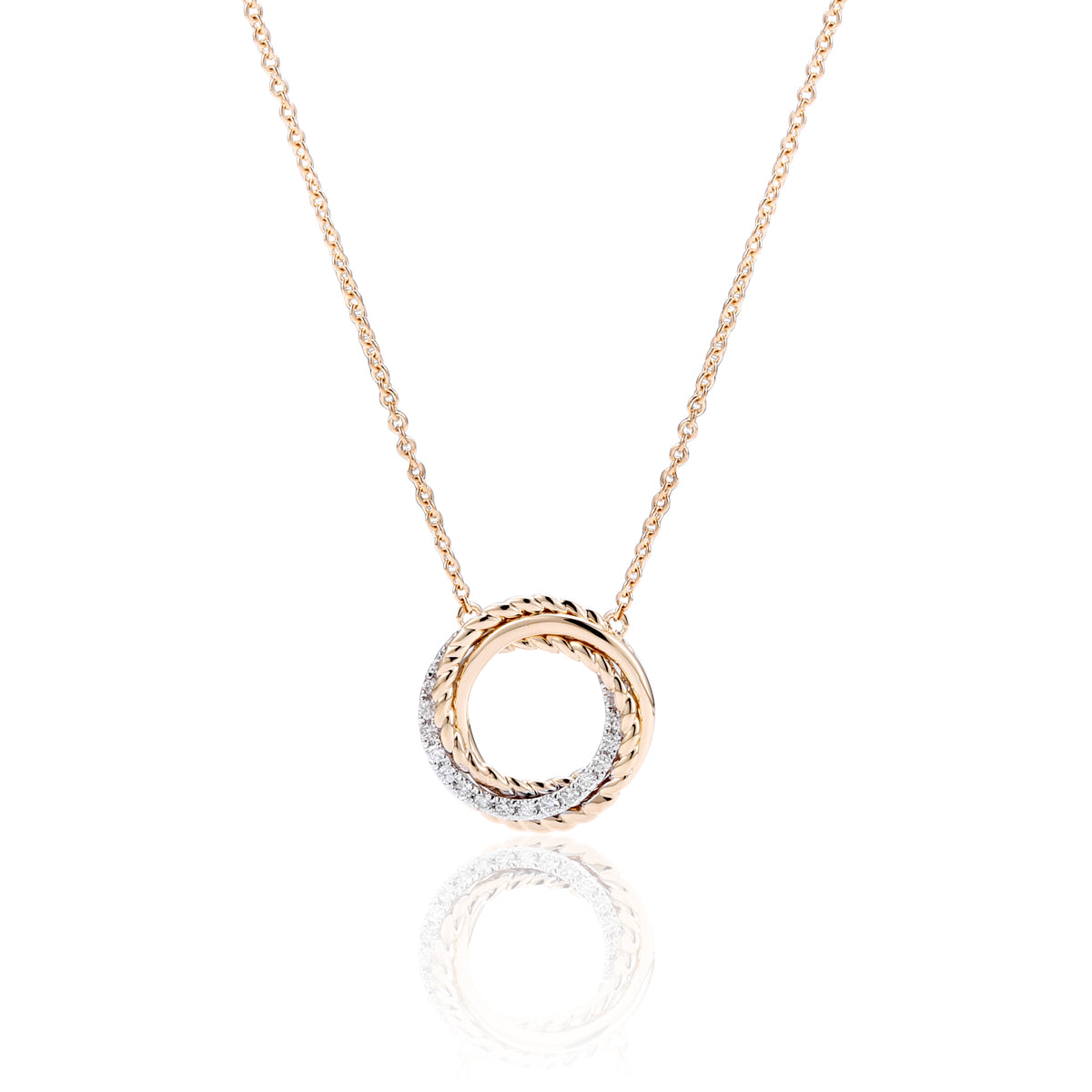 14ct Two Tone RBC Diamond Triple Circle Necklet TDW 19=0.13 G-I S12