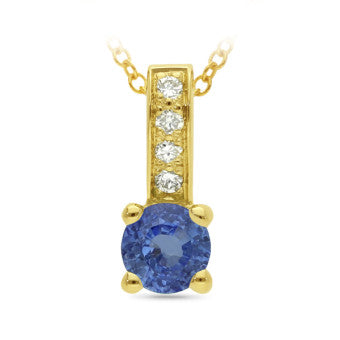 9ct Yellow Gold Claw Ceylon Sapphire with Diamonds Pendant