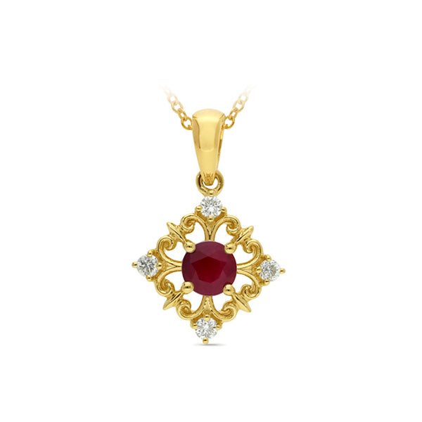 9ct Yellow Gold Ruby 4.5mm & Lab Grown Diamond Pendant