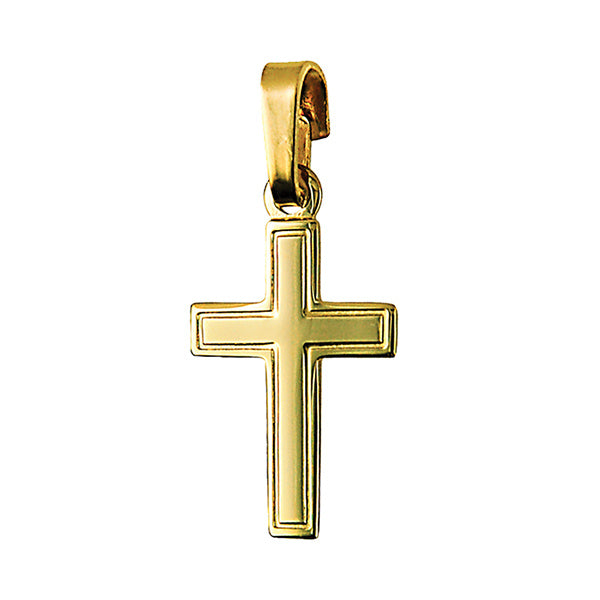 9ct Yellow Gold Solid Medium Flat Cross Pendant With Border