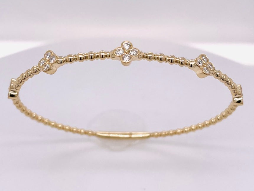 14ct Two Tone Gold RBC Diamond Clover Bead Flexi Bangle TDW 20=0.63 G-I S12