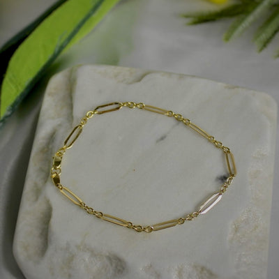 9ct Yellow Gold Solid Flat Fancy Paperclip Cable Bracelet