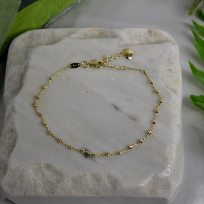 9ct Yellow Gold Solid 0.9mm Cable with 2mm Diamond Cut Ball Beads Bracelet 18cm + 3cm