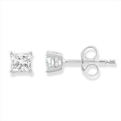9CT White Gold Princess Cut Diamond Studs
