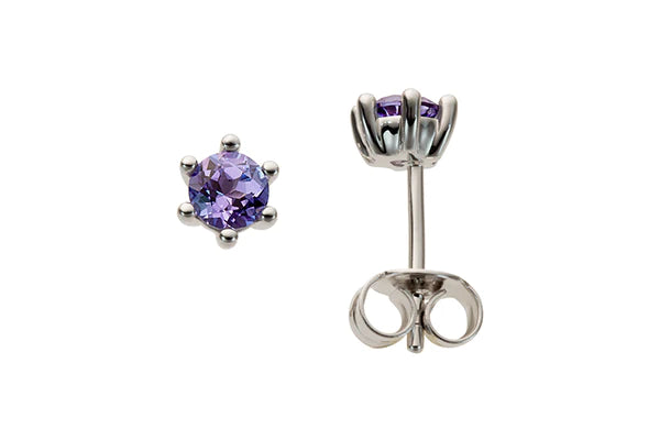 9ct White Gold 4mm Round Tanzanite 6 Claw Earring Studs