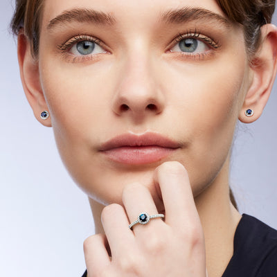 Clarissa Australian Blue Sapphire and Diamond Halo Studs