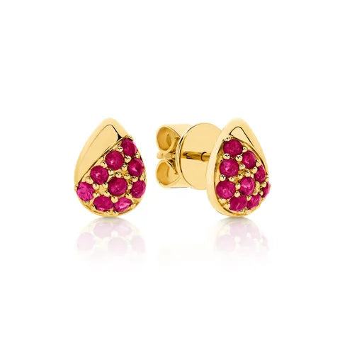 9ct Yellow Gold Marquise Shape Scarlet Ruby 0.55c Studs