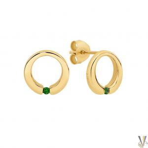 9ct Yellow Gold Emerald 0.5ct Tappered Circle Earrings