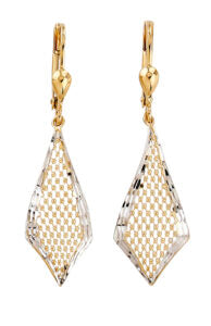 9ct Yellow Gold Diamond Cut Mesh Drop Hoop