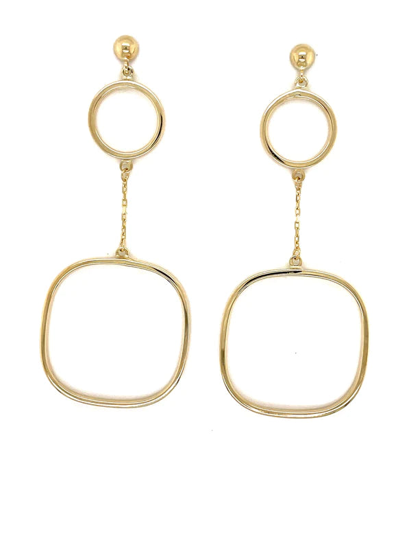 9ct Yellow Gold Circle Square Drop Earring Studs