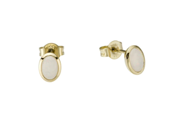 9ct Yellow Gold Bezel Oval Opal Studs