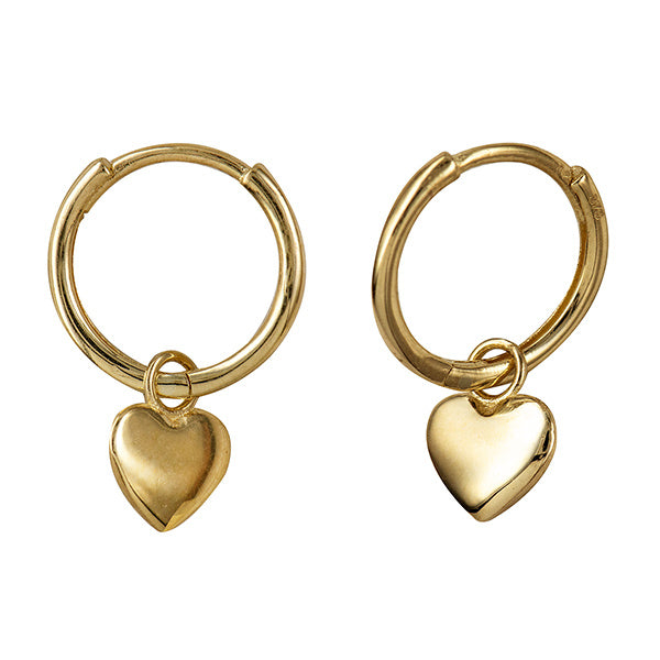 9ct Yellow Gold Drop Huggies With Heart
