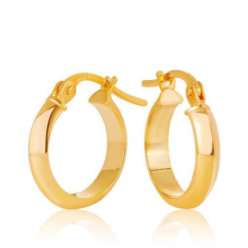 9CT Yellow Gold Concave Half Round 10mm Hoop Earrings