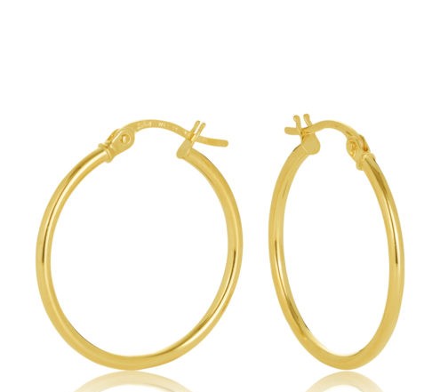 9CT Yellow Gold 1.5mm Round Tube 20mm Hoop Earrings