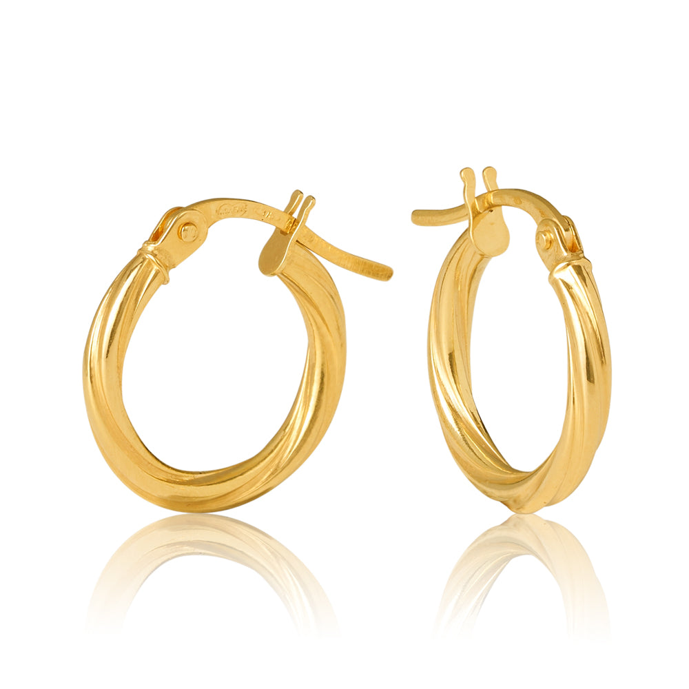 9CT Yellow Gold Sotto 2mm Twist 15mm Diameter Hoop Earrings