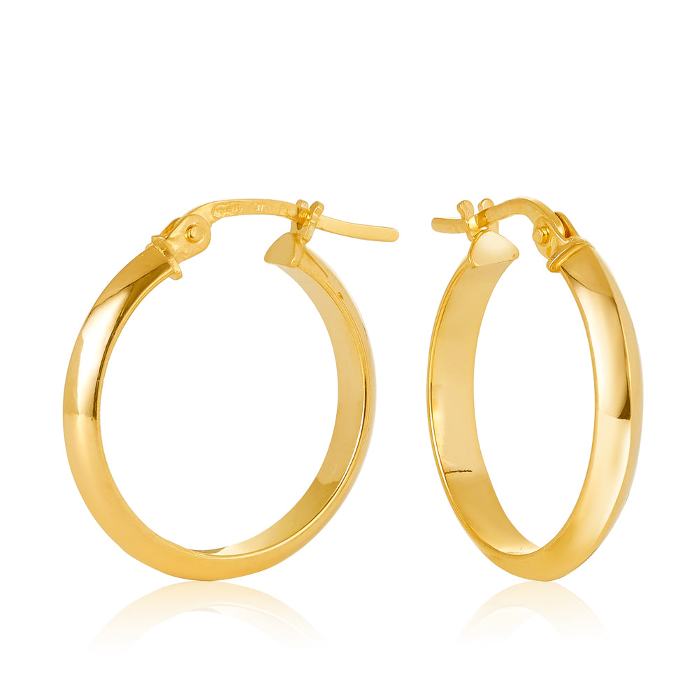 9CT Yellow Gold Knife Edge 15mm Diameter Hoop Earrings