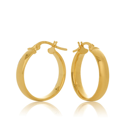 9CT Yellow Gold Gavi Half Round Flat 15mm Diameter Hoop Earrings