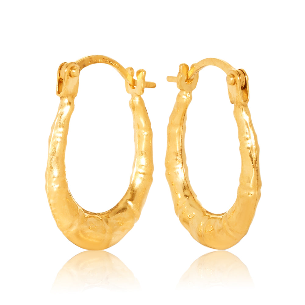 9CT Yellow Gold Fancy Oval 8.8mm Inside Dia Hoop Earrings