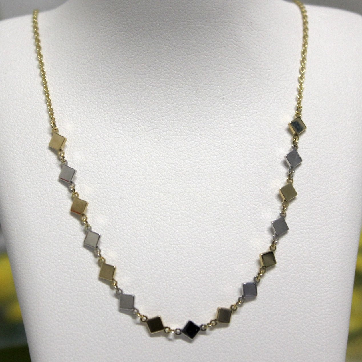 9ct 2-Tone Gold Mini Square Cable Necklace