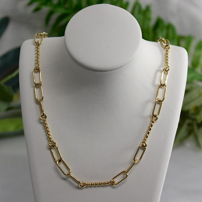 9ct Yellow Gold Small Paperclip & Twist Necklace