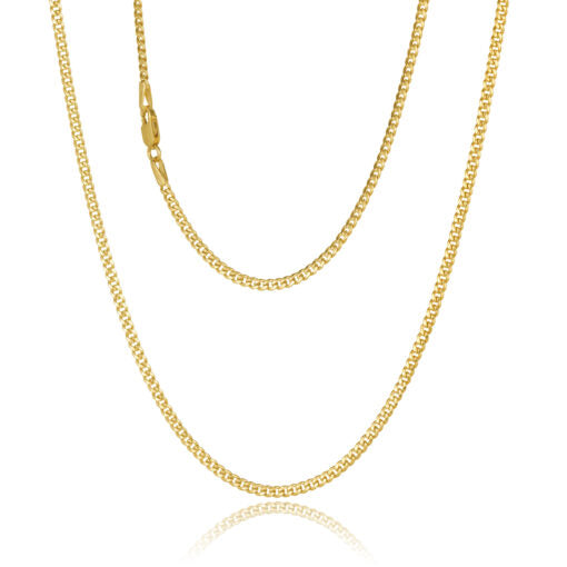 9ct Yellow Gold Square Miami Tight Round Hollow 2mm Curb Chain 50cm