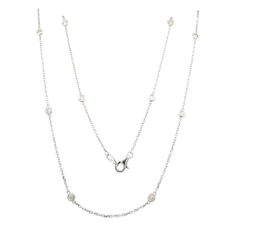 14ct White Gold RBC Diamond Bezel Set Necklace TDW 10=0.56 G-I S12
