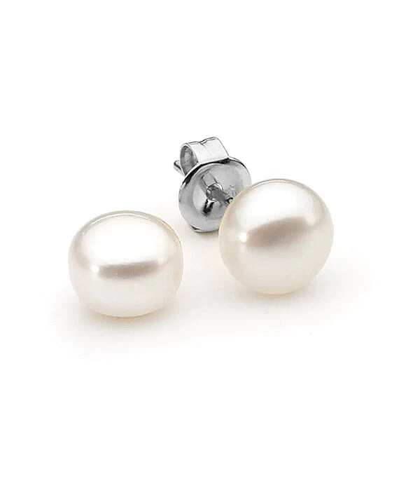 White Button Freshwater Pearl Studs 7mm