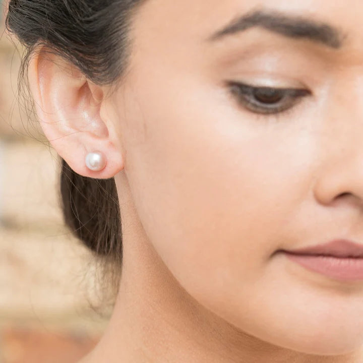 Ikecho Button Freshwater Pearl Studs 8mm