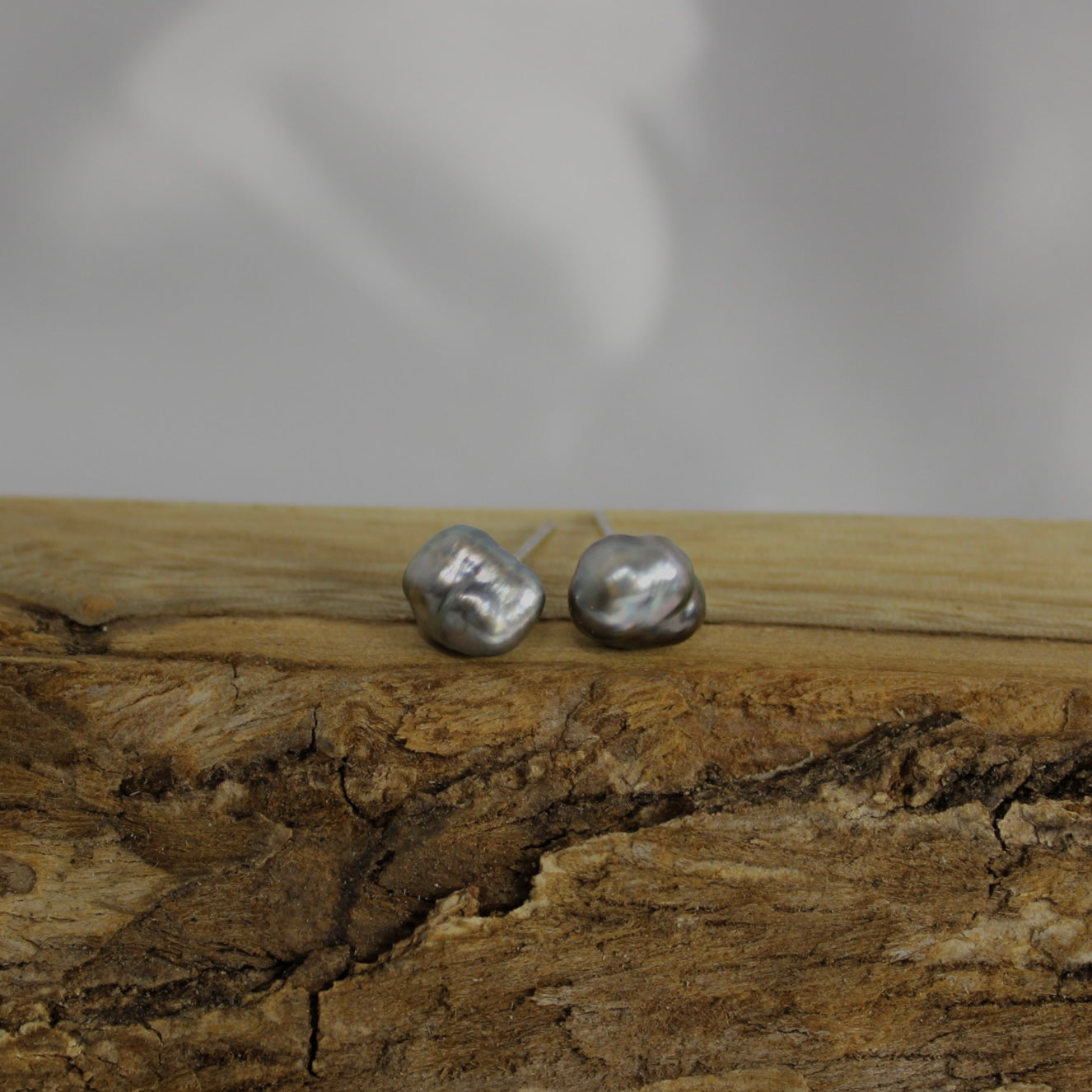 Autore 18ct White Gold Tahitian Green 7mm Keshi Pearl Studs
