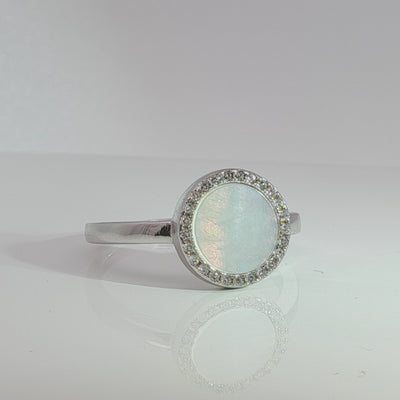 Round Mother Of Pearl With Cubic Zirconia Ring