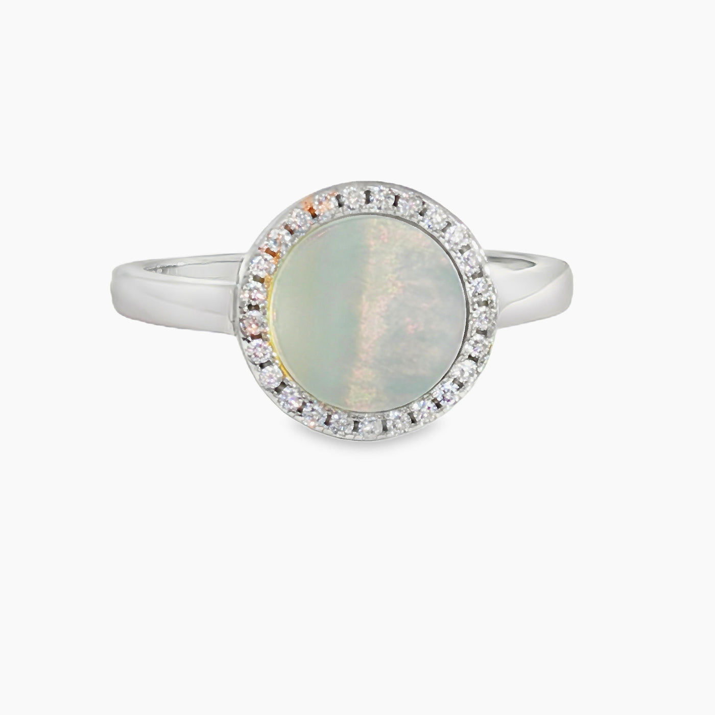 Round Mother Of Pearl With Cubic Zirconia Ring