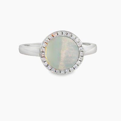 Round Mother Of Pearl With Cubic Zirconia Ring