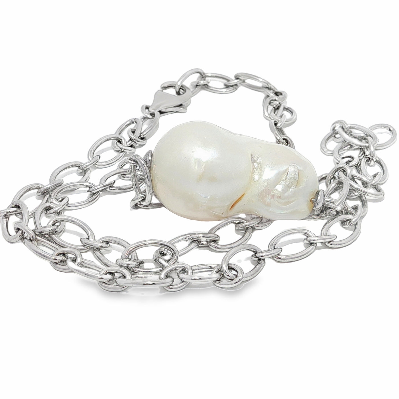 Baroque Freshwater Pearl Oval Link Necklet