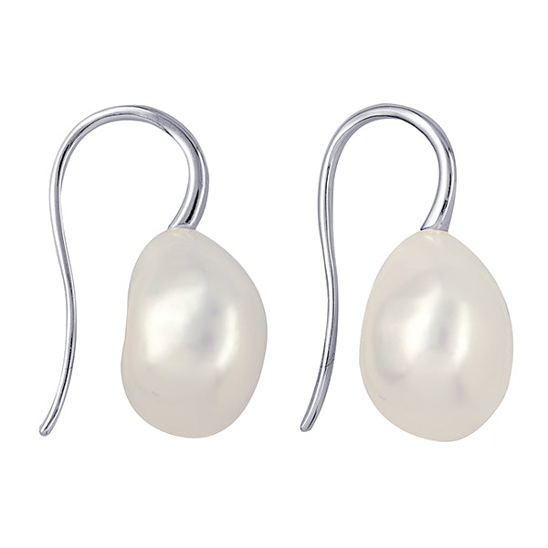 Freshwater White Baroque Pearl Hook Earrings