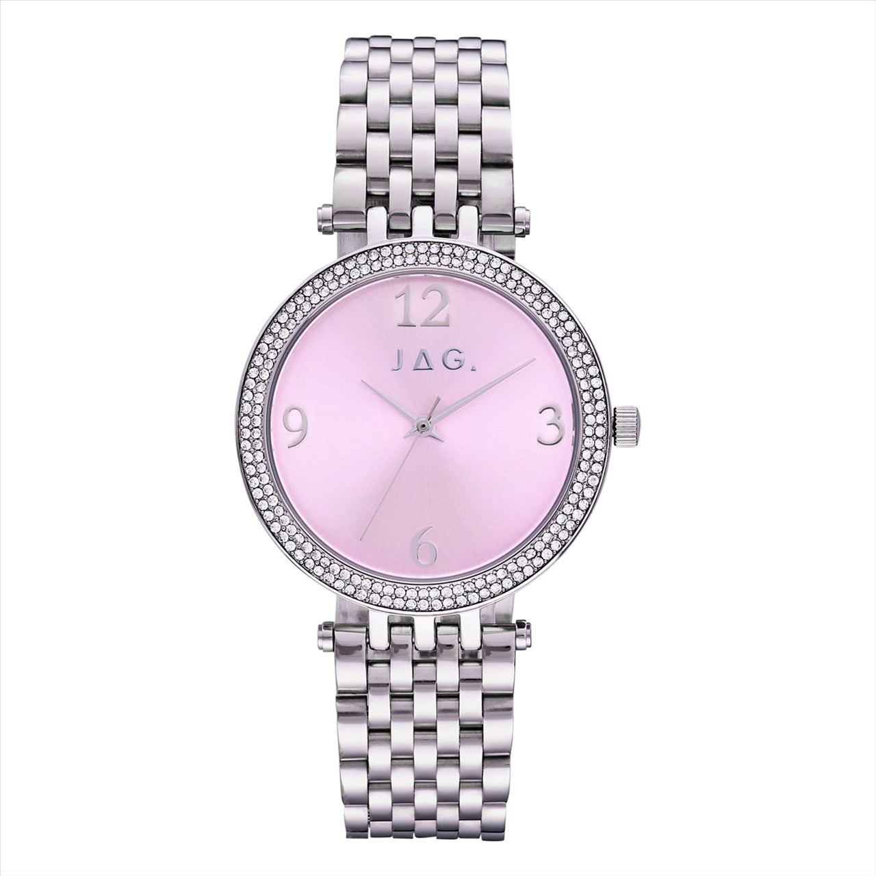Jag Lalor Pink Dial CZ Face 36mm Silver Bracelet Strap