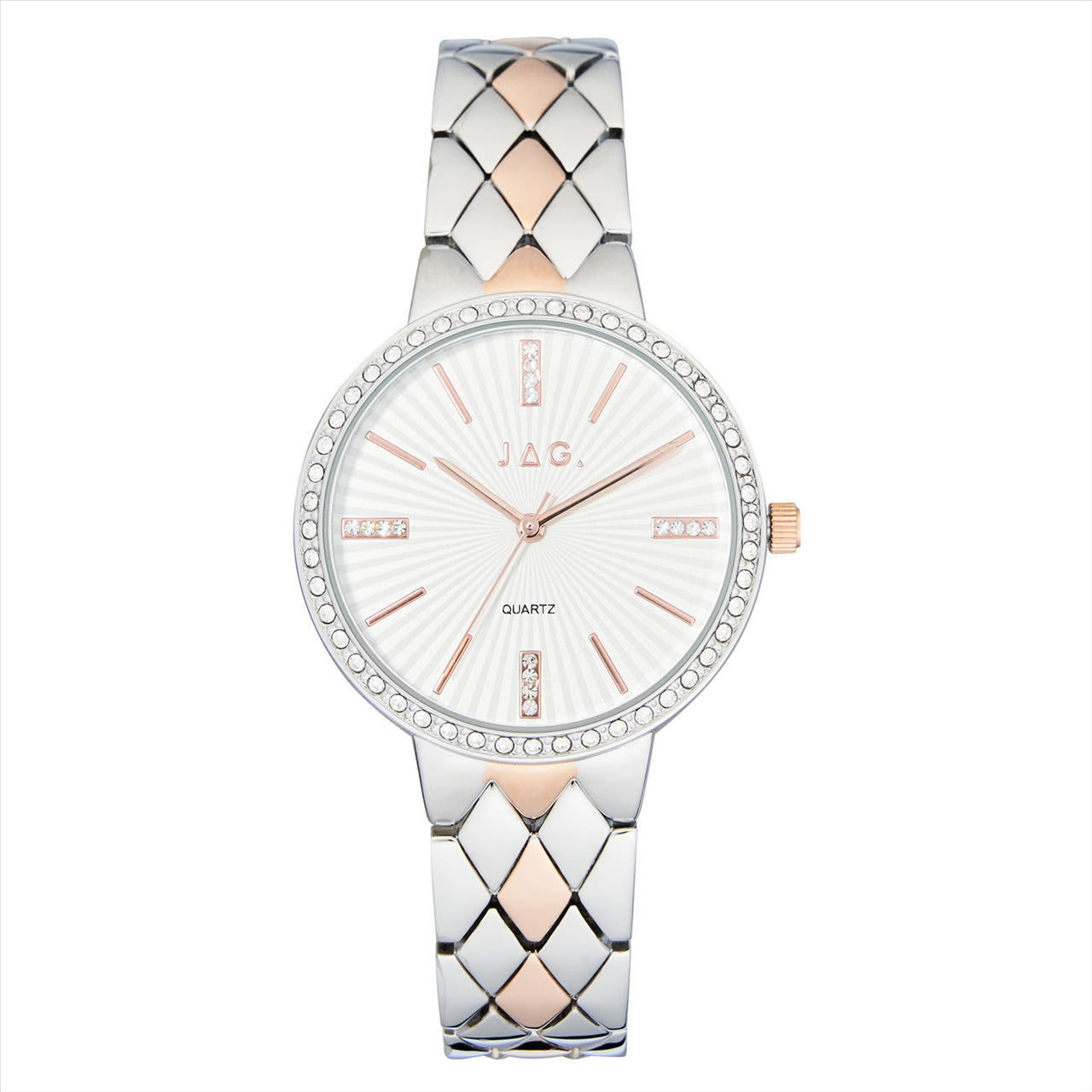 Jag Balmoral White Dial CZ Case 36mm Two Tone Metal Strap