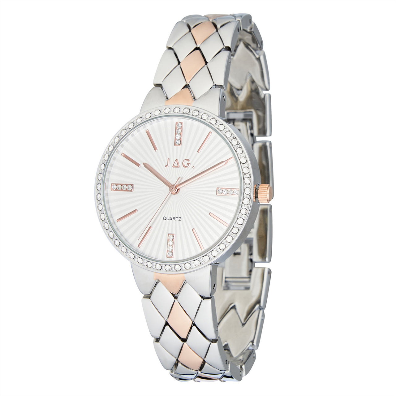 Jag Balmoral White Dial CZ Case 36mm Two Tone Metal Strap