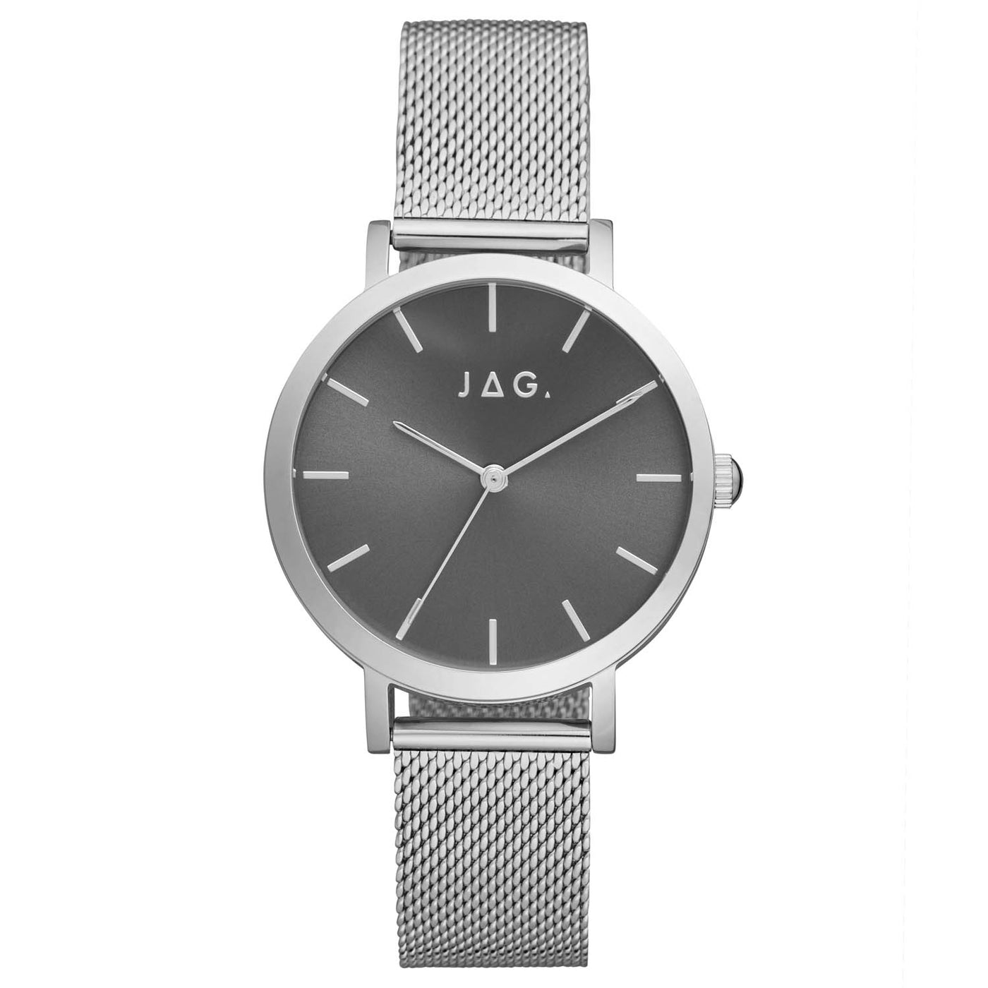 Jag Olivia Black Dial Silver Case 36mm Silver Mesh Strap