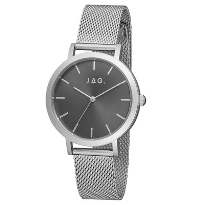 Jag Olivia Black Dial Silver Case 36mm Silver Mesh Strap