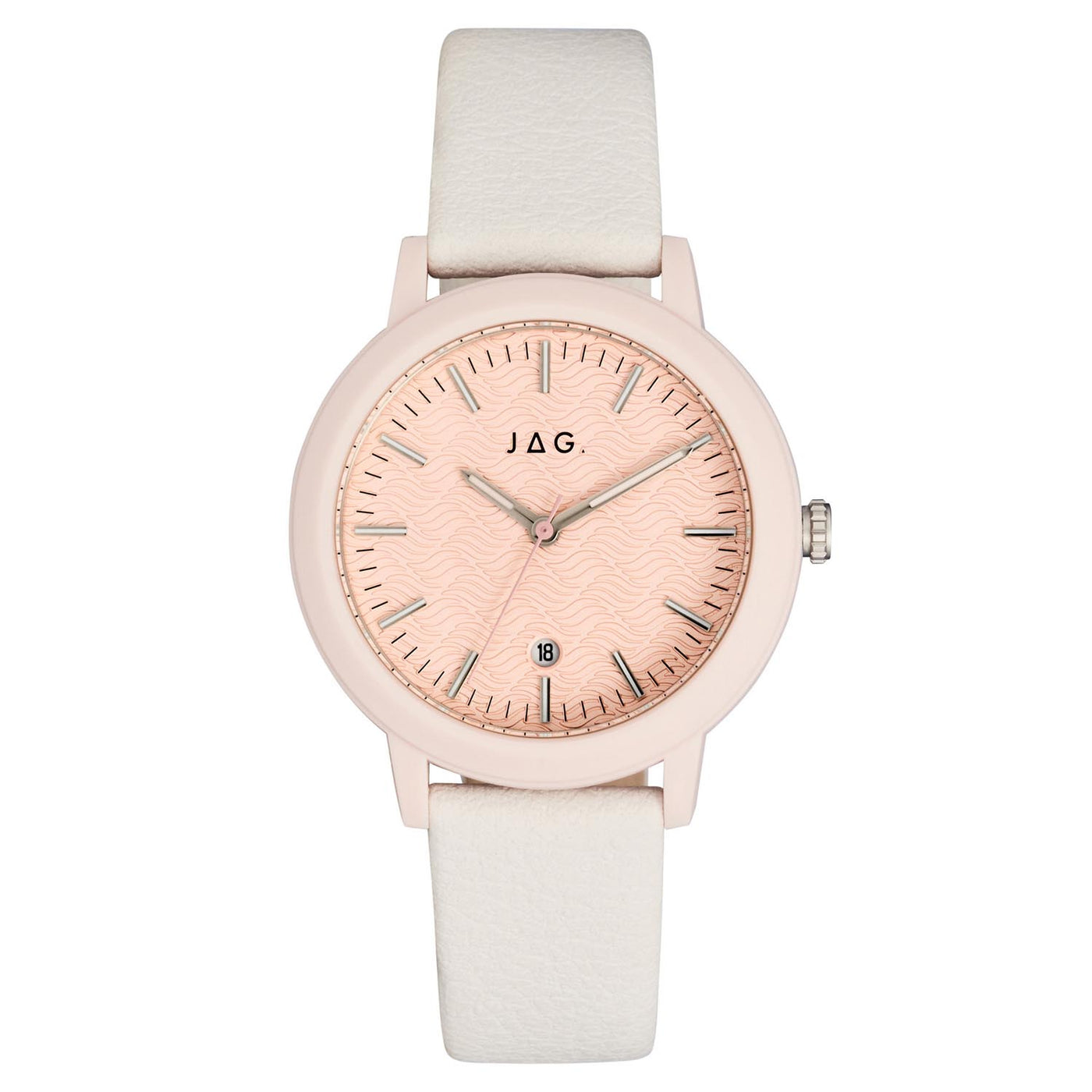 Jag Bronte Pink Dial & Case 39.5mm White Vegan Strap