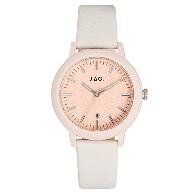 Jag Bronte Pink Dial & Case 39.5mm White Vegan Strap