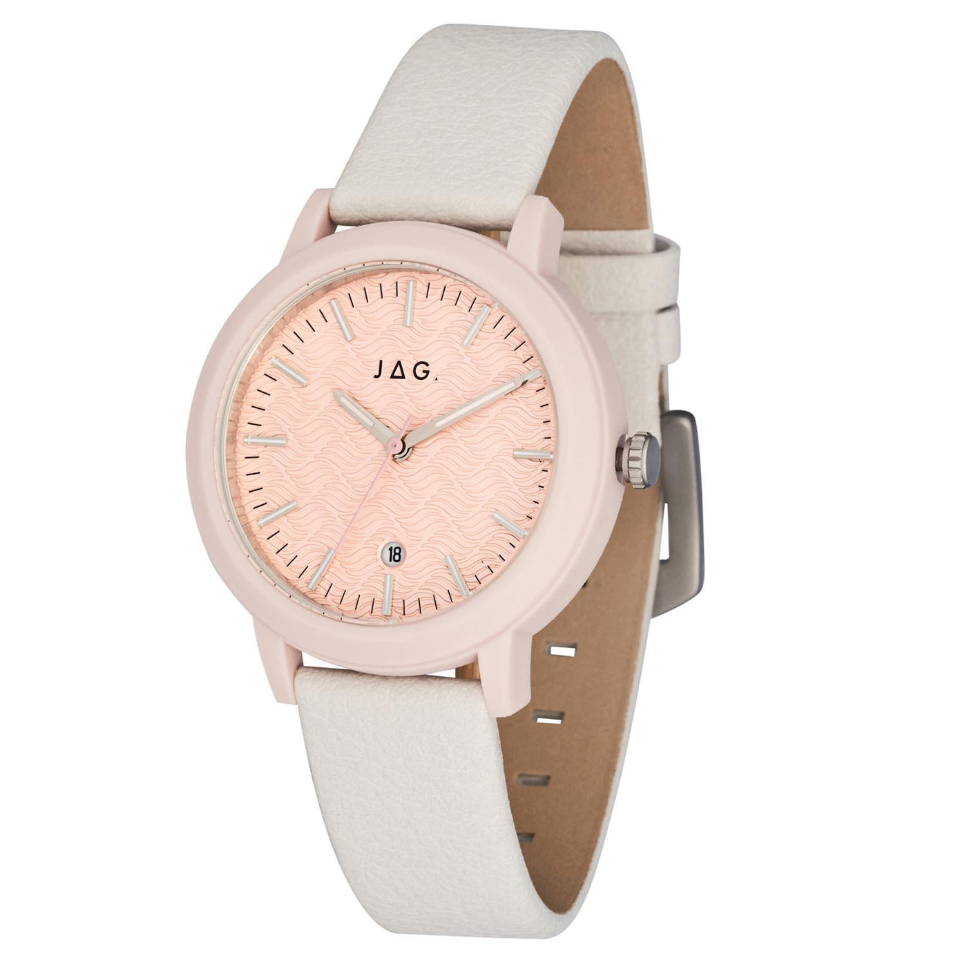 Jag Bronte Pink Dial & Case 39.5mm White Vegan Strap