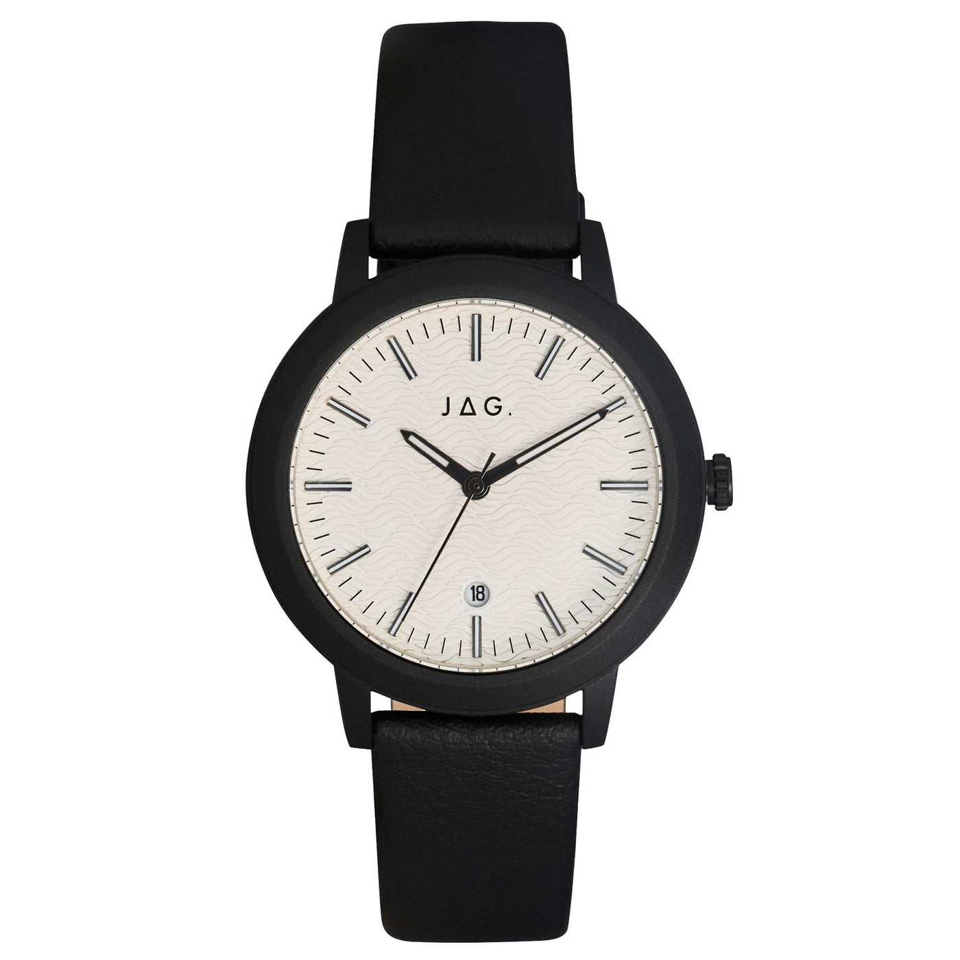 Jag Bronte White Dial Black Case 39.5mm Black Vegan Strap