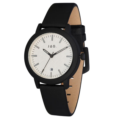 Jag Bronte White Dial Black Case 39.5mm Black Vegan Strap